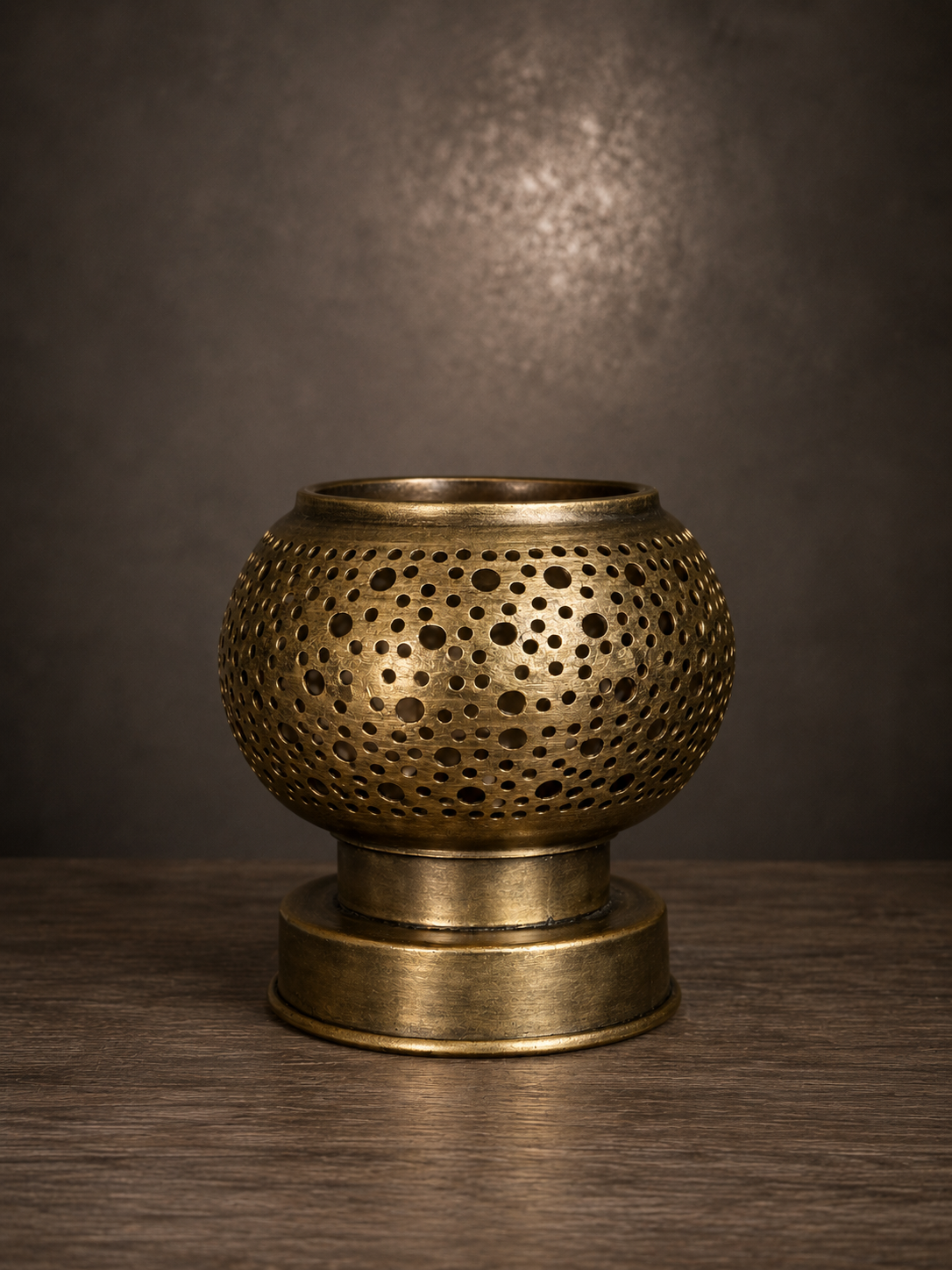 Handcrafted Brass Candle Holder with Round Perforated Pattern