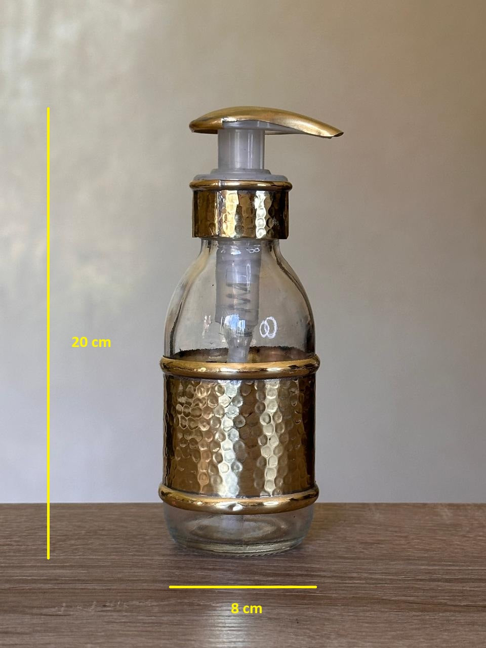 Hammered Glass Liquid Soap Dispenser with Brass Cover – 150 ml