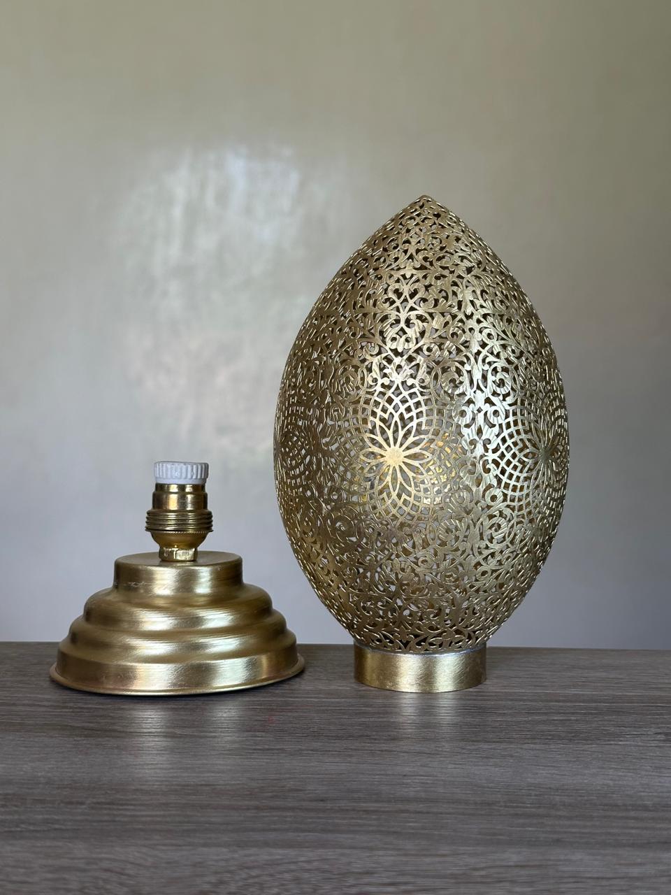 Handcrafted Brass Table Lamp with Oval Openwork Shade
