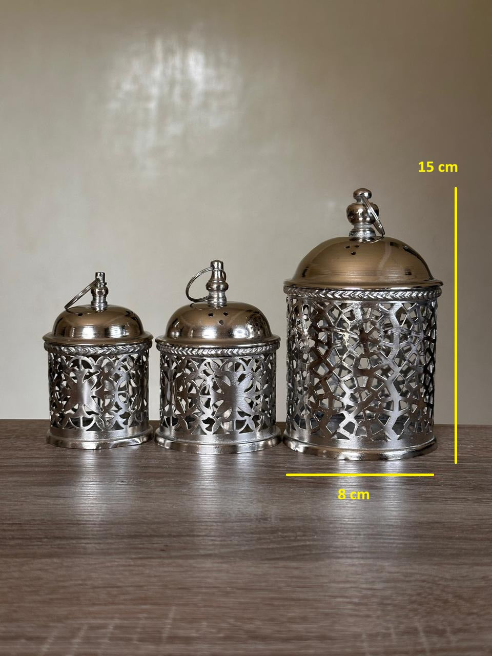 Handcrafted Nesting Pierced Brass Containers with Lids – Set of 3, Silver