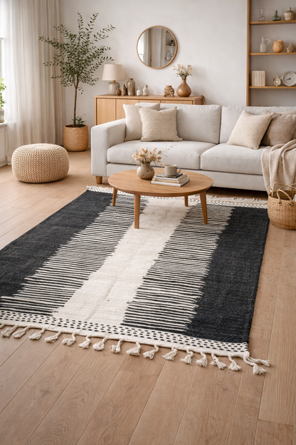 Berber Fine Wool Rug – Contrast Stripes