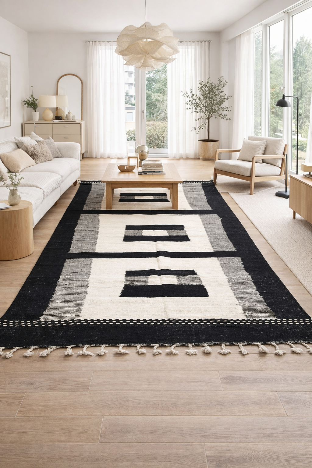 Berber Fine Wool Rug – Graphic Balance Black