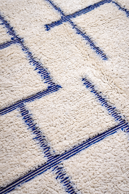 Berber Thick Wool Rug – Linear Grid Blue