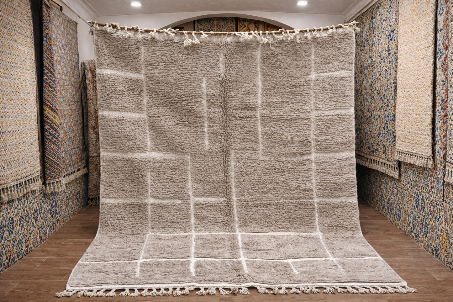 Berber Thick Wool Rug – Soft Grid Ivory