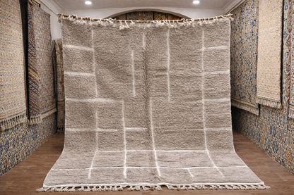 Berber Thick Wool Rug – Soft Grid Ivory
