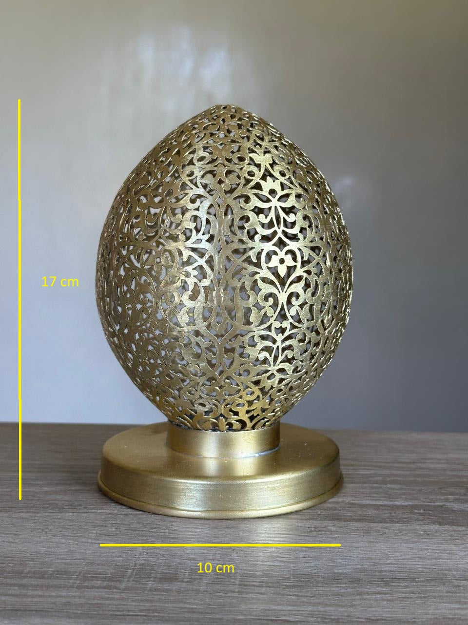 Handcrafted Brass Candle Holder with Oval Shape and Arabesque Cutouts