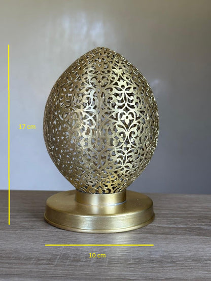 Handcrafted Brass Candle Holder with Oval Shape and Arabesque Cutouts