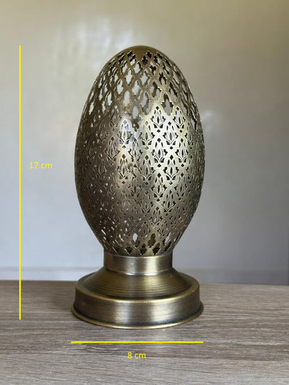 Handcrafted Brass Candle Holder with Oval Shape and Floral Lattice Cutouts