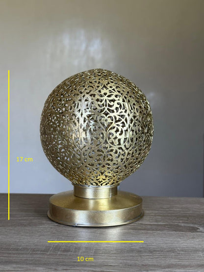 Handcrafted Brass Candle Holder with Round Shape and Arabesque Cutouts