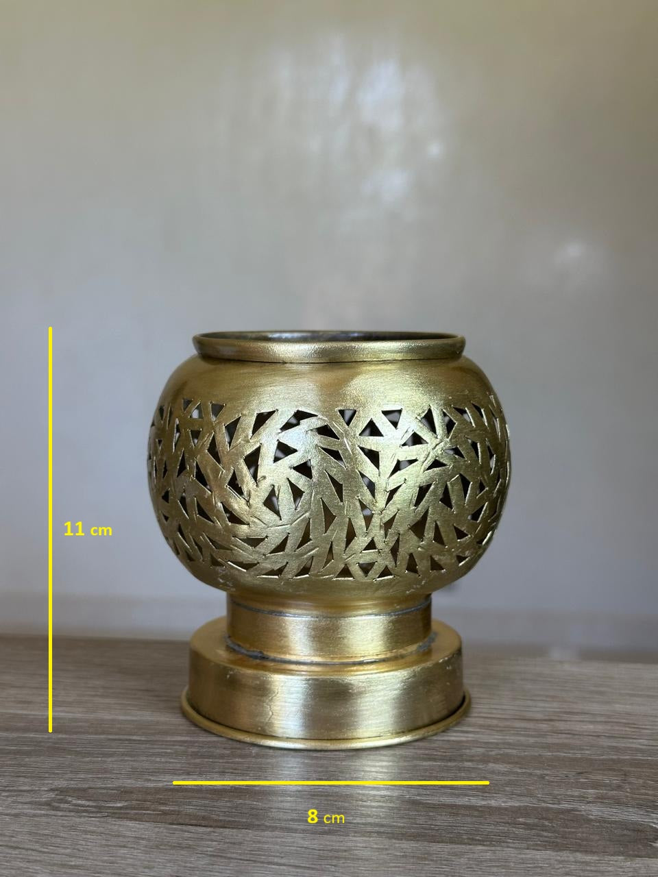 Handcrafted Brass Candle Holder with Leaf-Cut Pattern