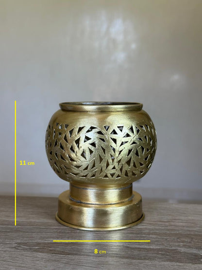 Handcrafted Brass Candle Holder with Leaf-Cut Pattern