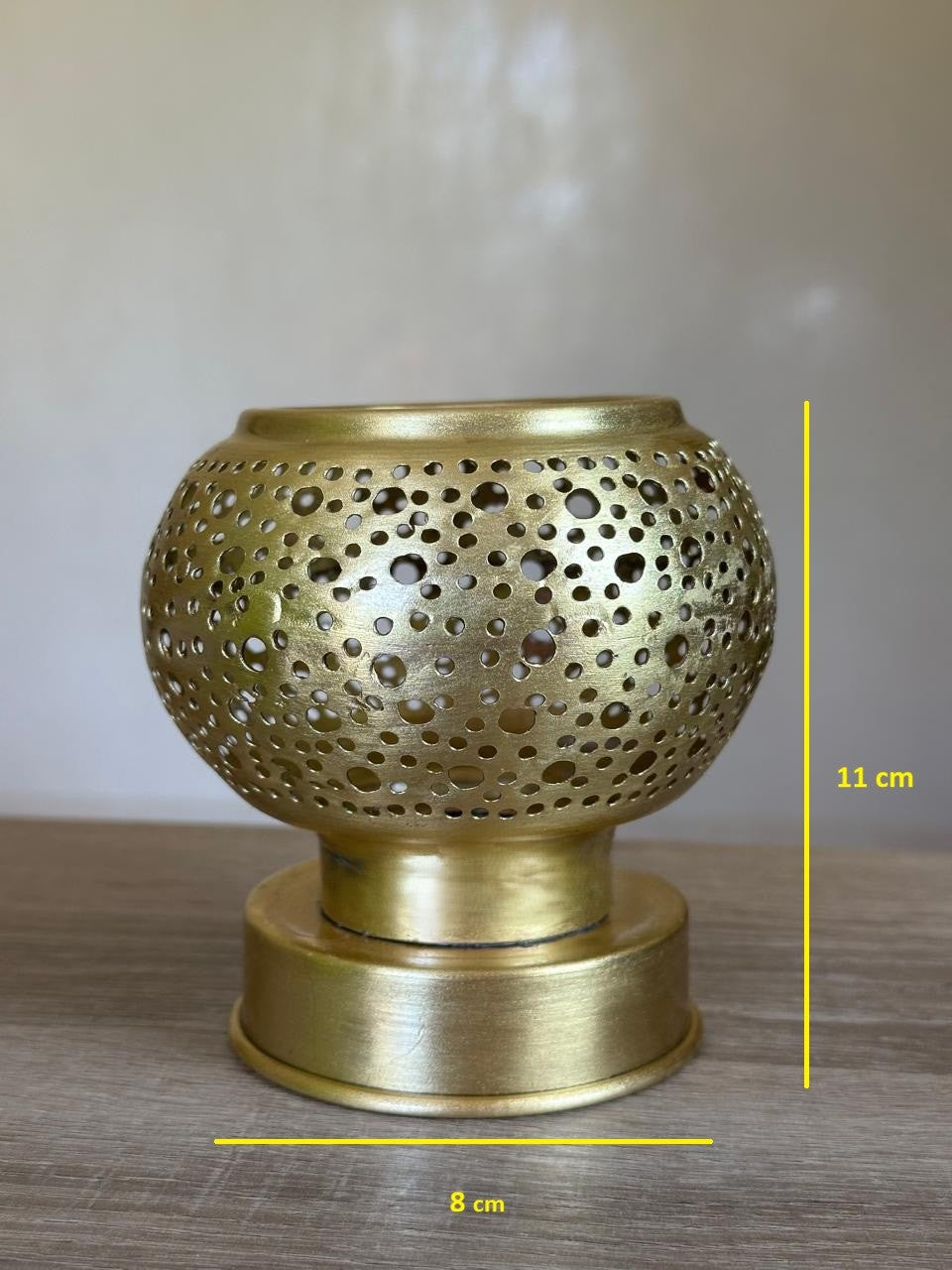 Handcrafted Brass Candle Holder with Round Perforated Pattern