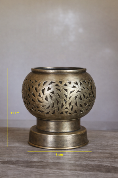 Handcrafted Brass Candle Holder with Leaf-Cut Pattern