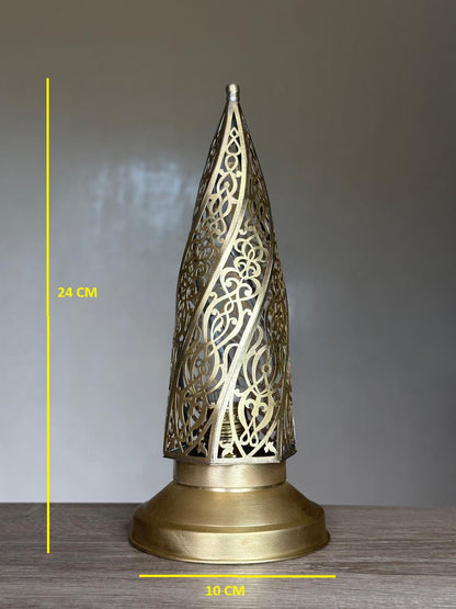 Handcrafted Brass Electric Table Lamp with Pointed Openwork Shade
