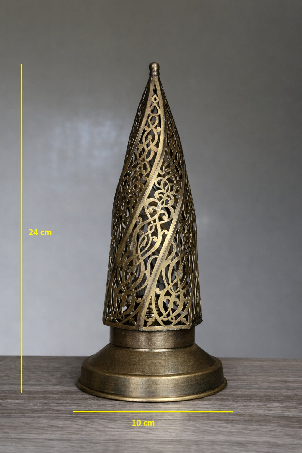 Handcrafted Brass Electric Table Lamp with Pointed Openwork Shade