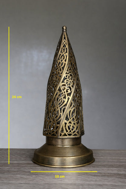 Handcrafted Brass Electric Table Lamp with Pointed Openwork Shade