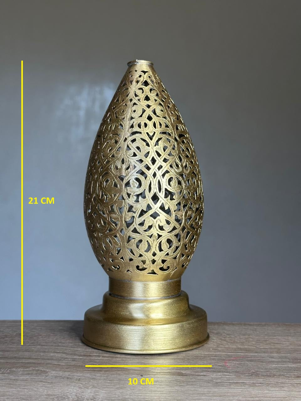 Handcrafted Brass Table Lamp with Teardrop Openwork Shade
