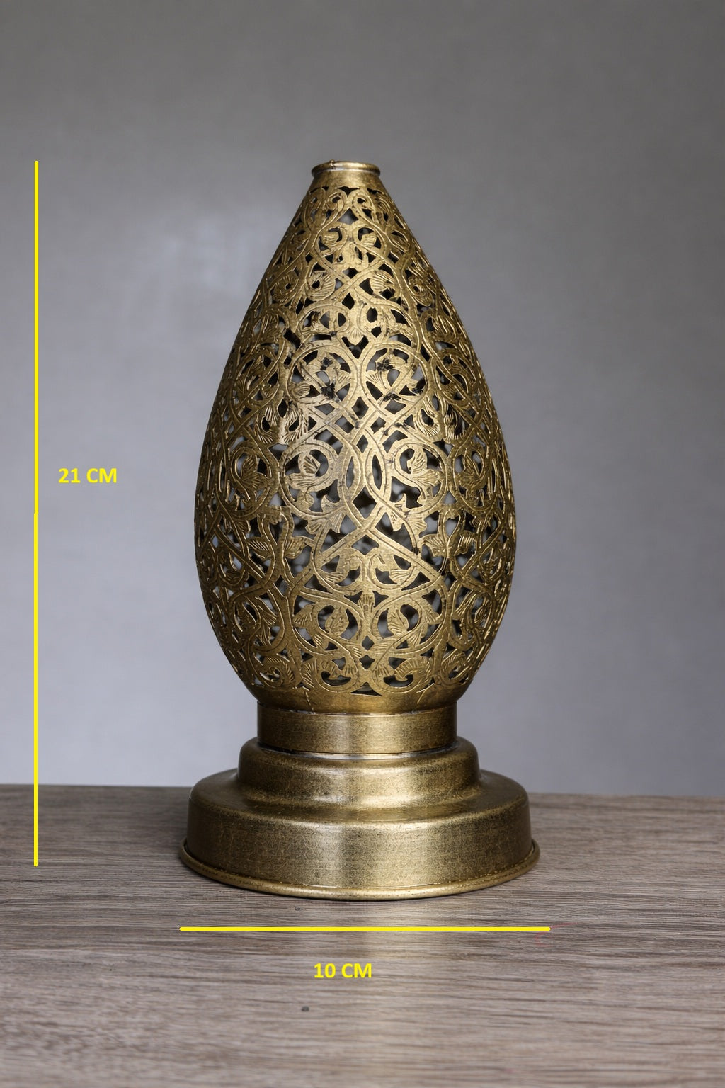 Handcrafted Brass Table Lamp with Teardrop Openwork Shade