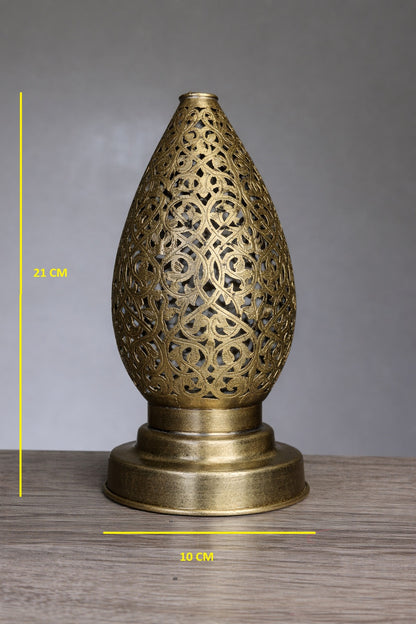 Handcrafted Brass Table Lamp with Teardrop Openwork Shade