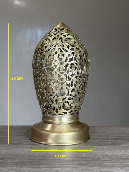 Handcrafted Brass Table Lamp with Oval Floral Openwork Shade