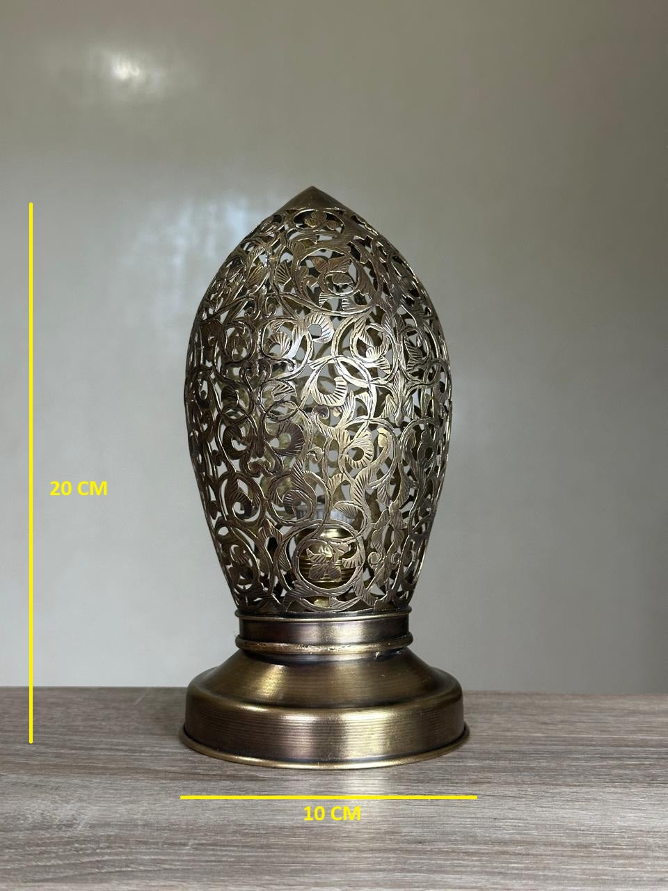Handcrafted Brass Table Lamp with Oval Floral Openwork Shade