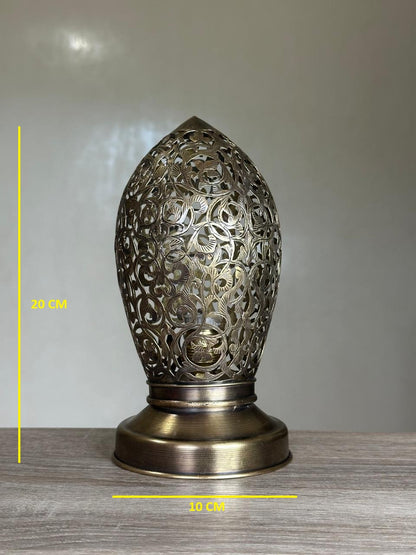 Handcrafted Brass Table Lamp with Oval Floral Openwork Shade