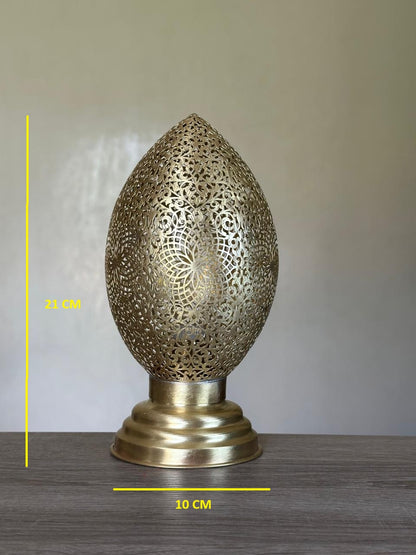 Handcrafted Brass Table Lamp with Oval Openwork Shade