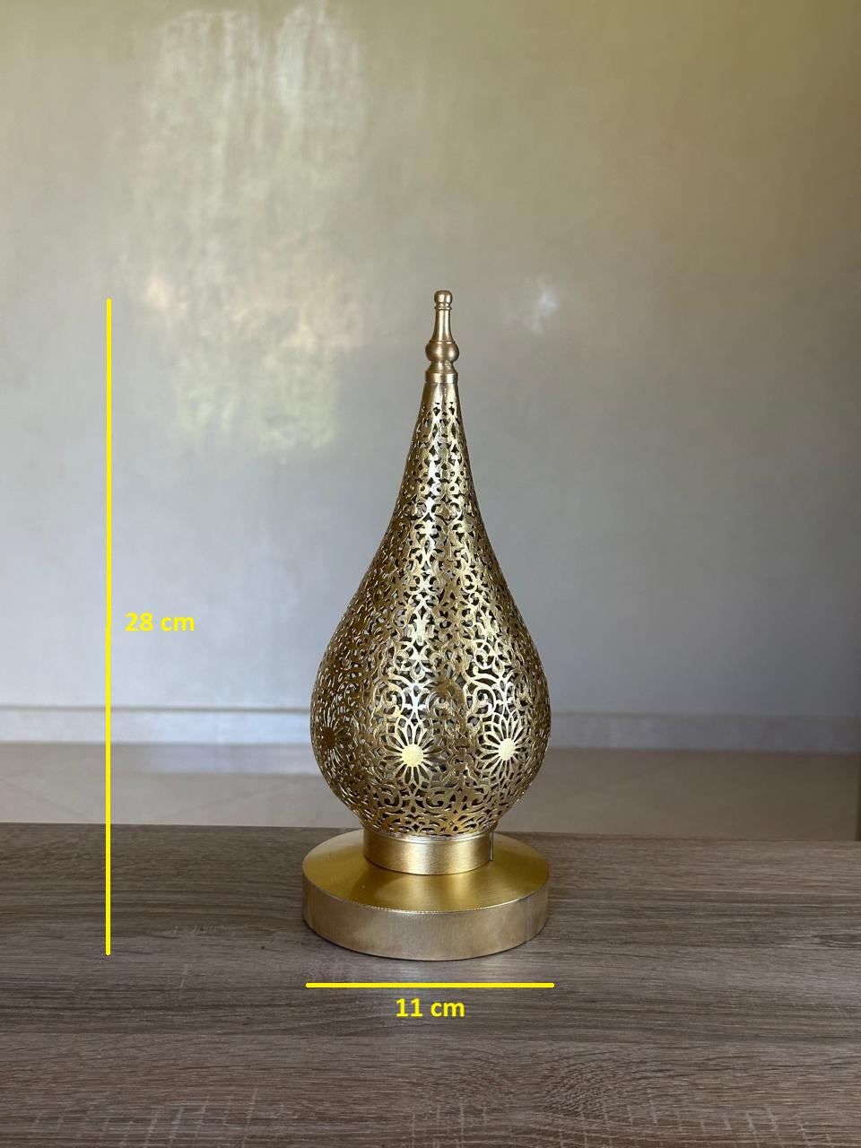 Handcrafted Brass Table Lamp with Teardrop Openwork Shade