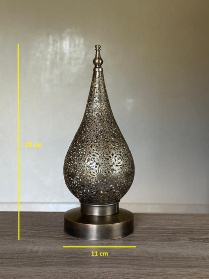 Handcrafted Brass Table Lamp with Teardrop Openwork Shade