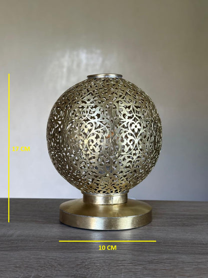Handcrafted Brass Table Lamp with Round Openwork Shade