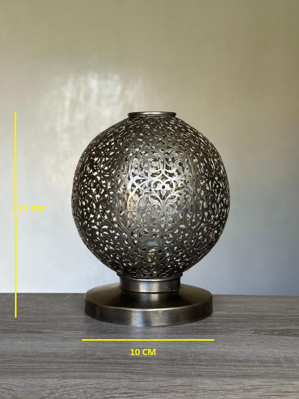 Handcrafted Brass Table Lamp with Round Openwork Shade