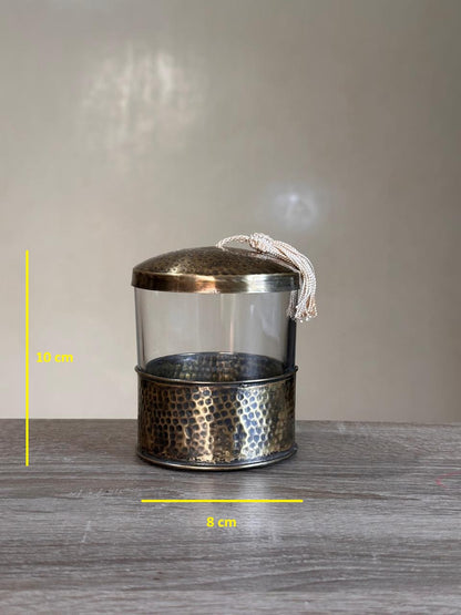Glass Storage Jar with Hammered Brass Lid – Bronze