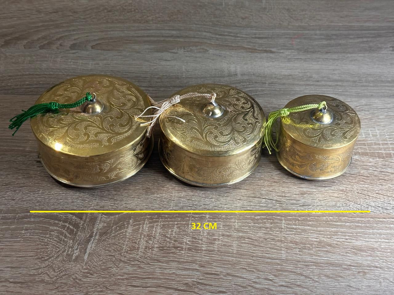 Handcrafted Floral Engraved Brass Decorative Boxes with Lids – Set of 3
