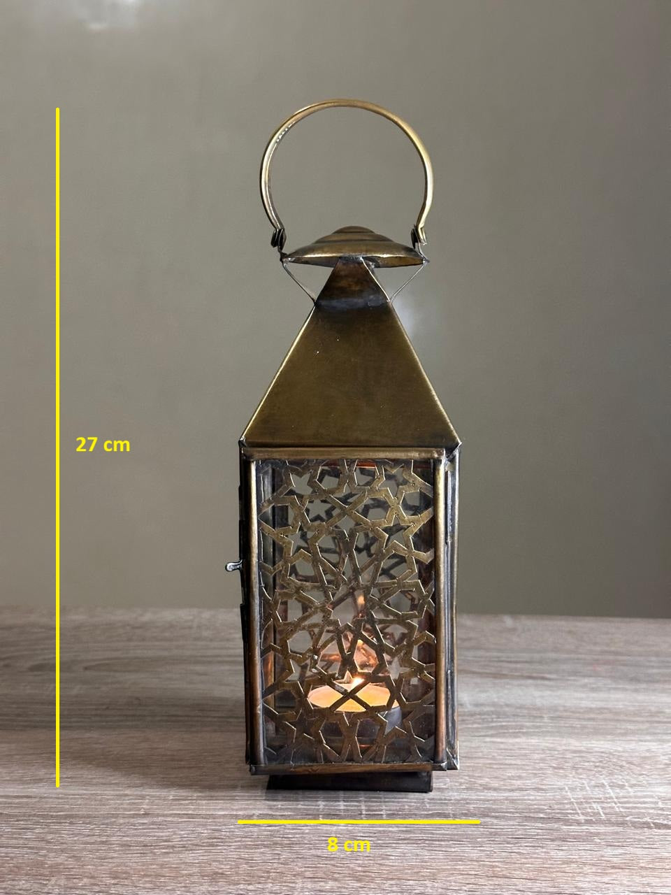Handmade Brass Candle Lantern with Geometric Openwork Design