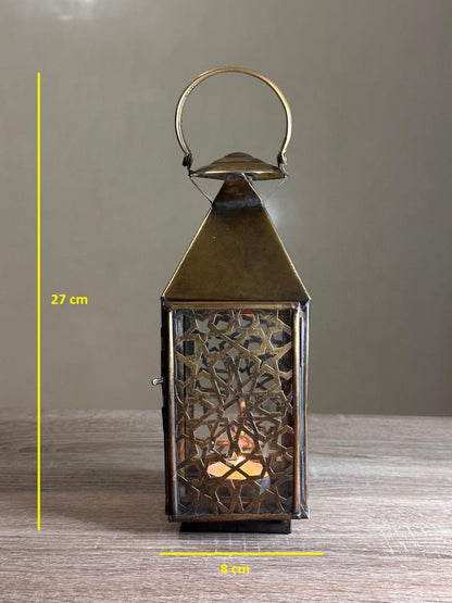 Handmade Brass Candle Lantern with Geometric Openwork Design