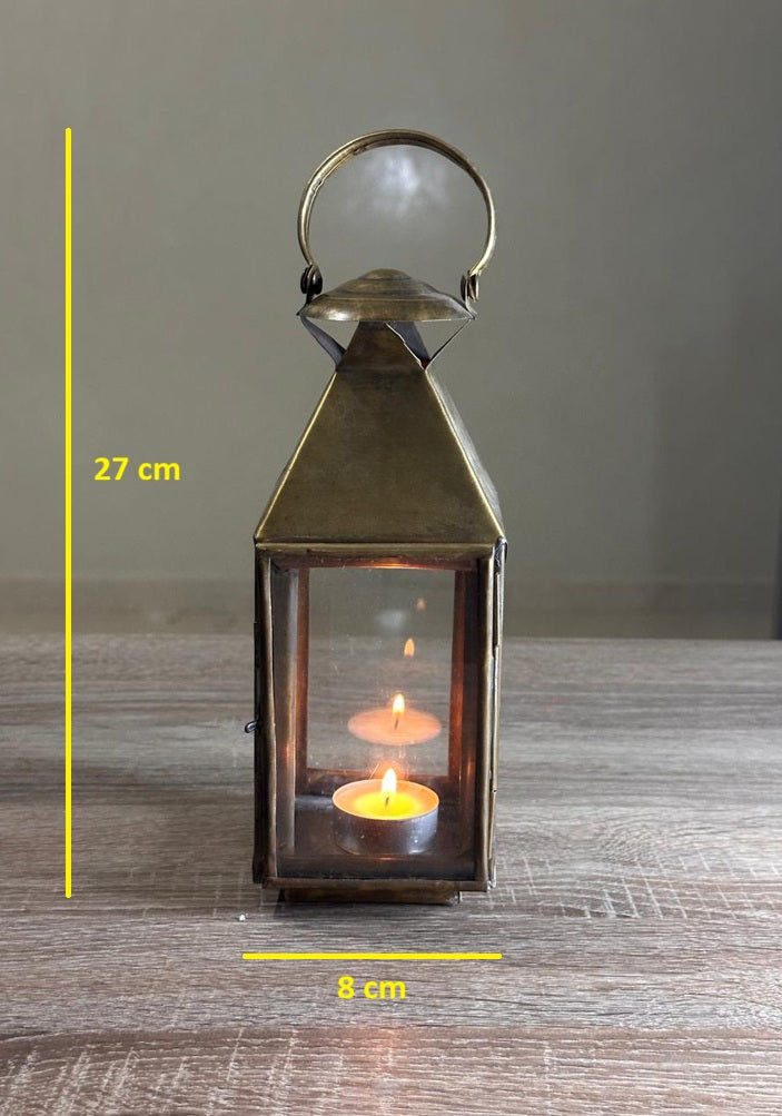 Rechteckige Kerzenlaterne aus Glas & Messing – Handgefertigt