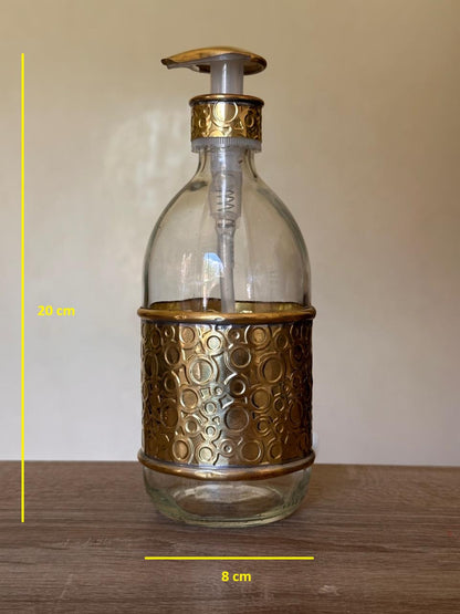 Glass Liquid Soap Dispenser with Handmade Brass Cover – 500 ml