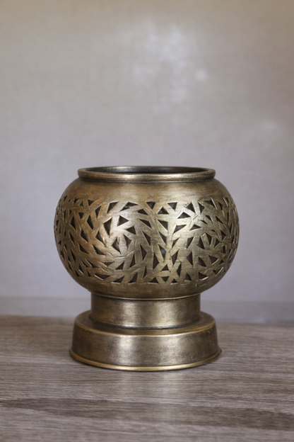 Handcrafted Brass Candle Holder with Leaf-Cut Pattern