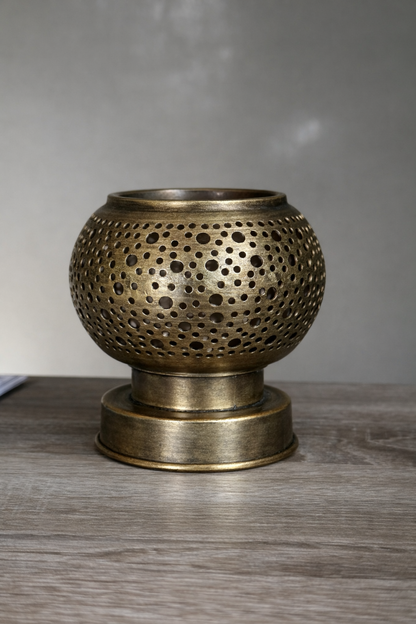 Handcrafted Brass Candle Holder with Round Perforated Pattern