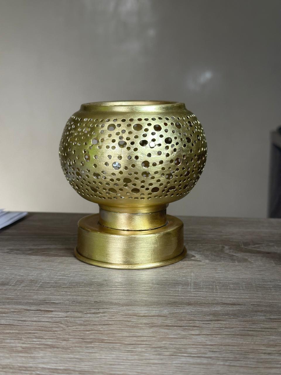 Handcrafted Brass Candle Holder with Round Perforated Pattern