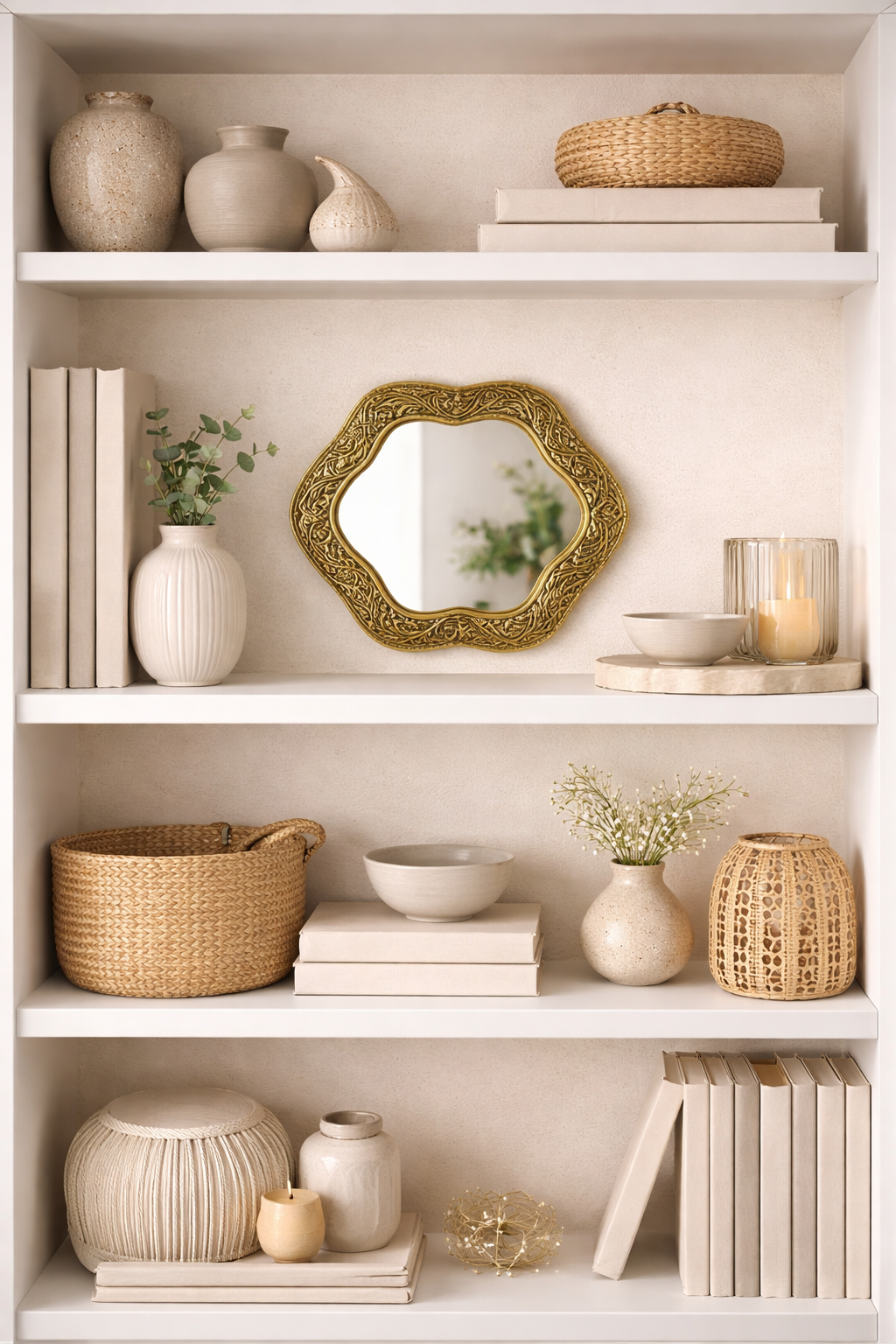 Handmade Engraved Brass Flower Wall Mirror