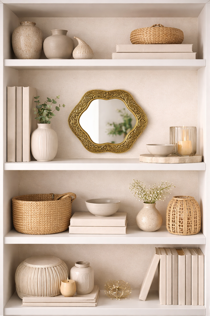 Handmade Engraved Brass Flower Wall Mirror