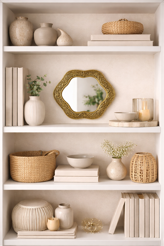 Handmade Engraved Brass Flower Wall Mirror