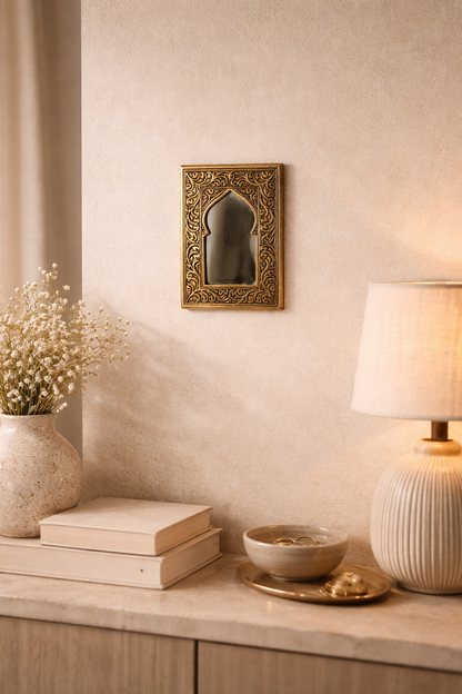 Handmade Engraved Brass Mini Wall Mirror