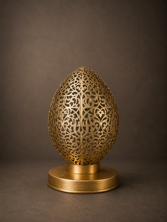 Handcrafted Brass Candle Holder with Oval Shape and Arabesque Cutouts
