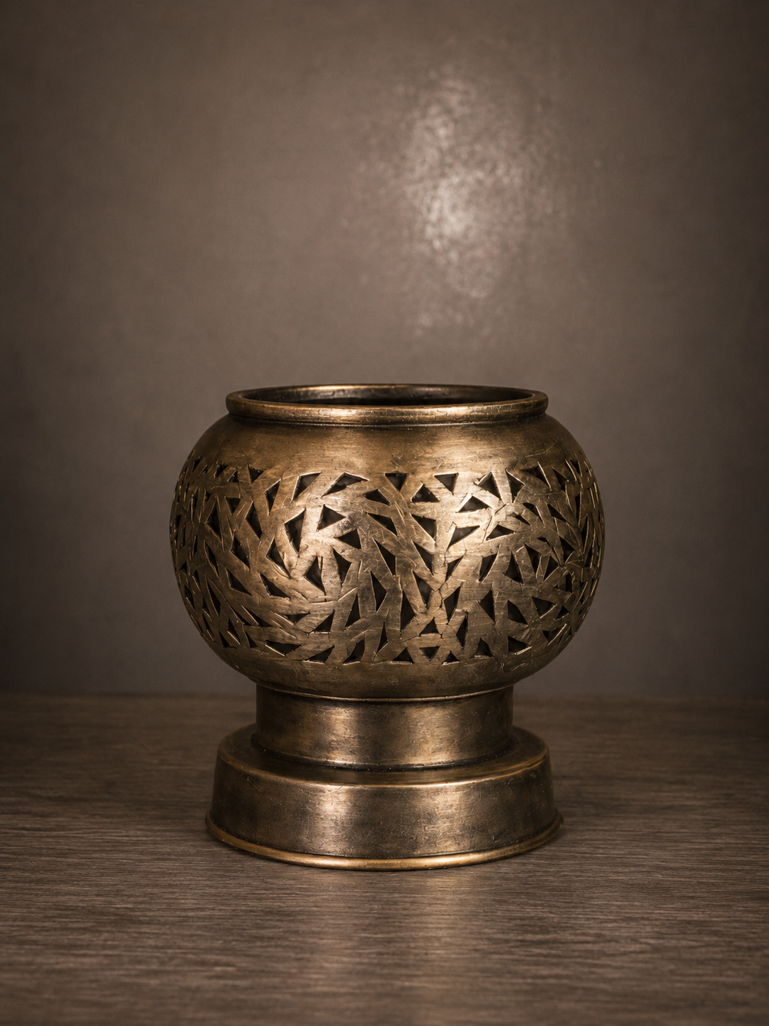Handcrafted Brass Candle Holder with Leaf-Cut Pattern