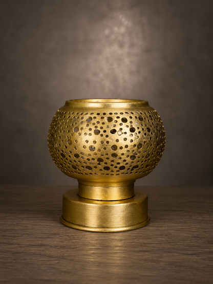 Handcrafted Brass Candle Holder with Round Perforated Pattern