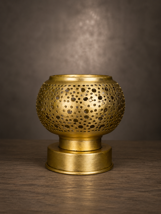 Handcrafted Brass Candle Holder with Round Perforated Pattern