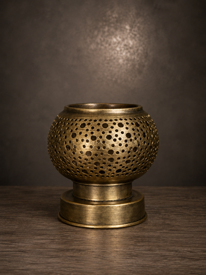 Handcrafted Brass Candle Holder with Round Perforated Pattern