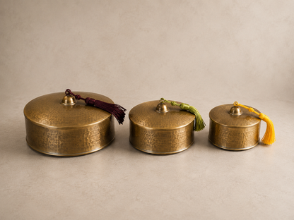 Handcrafted Floral Engraved Brass Decorative Boxes with Lids – Set of 3